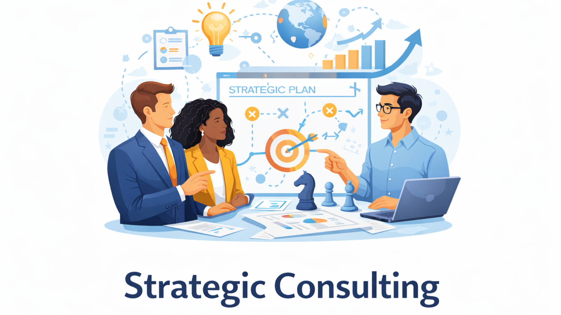 Business insight reporting and visualization represented with modern metrics icons